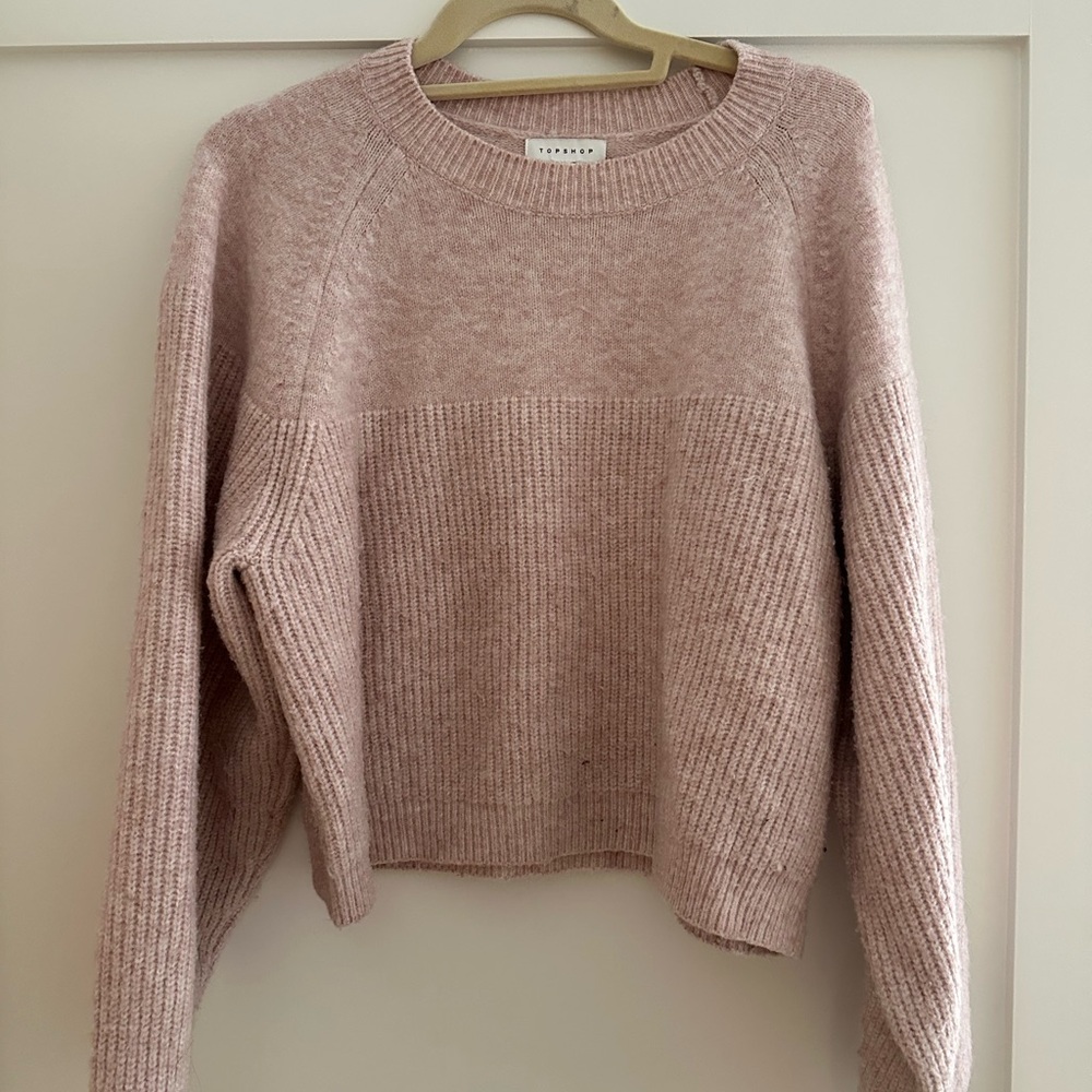 Topshop Blush Cropped Crew Neck Ribbed Sweater